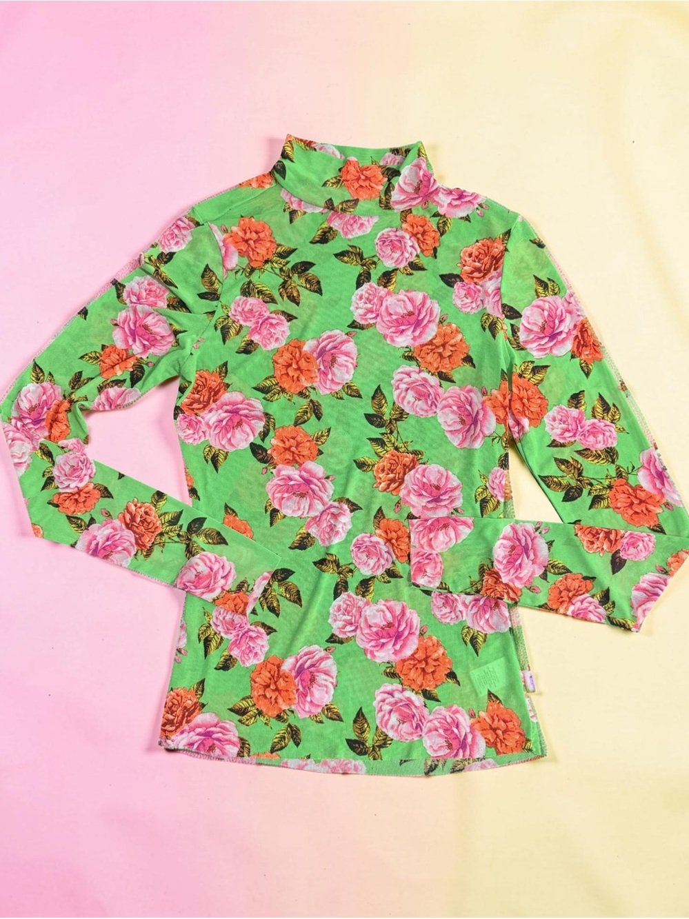 NEW AFRM Medium Los Angeles Green Mesh Floral Long Sleeve‎ Top